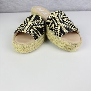Manebi Woven Espadrille Platform Slides Raffia Style Slip On Sandals Cream EU 38